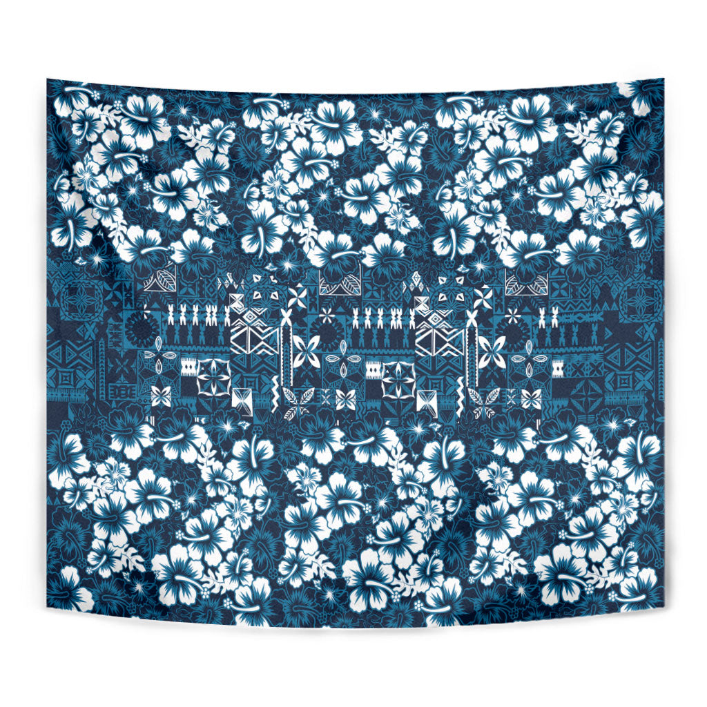Blue Hawaiian Tapa Tribal Hibiscus Tapestry