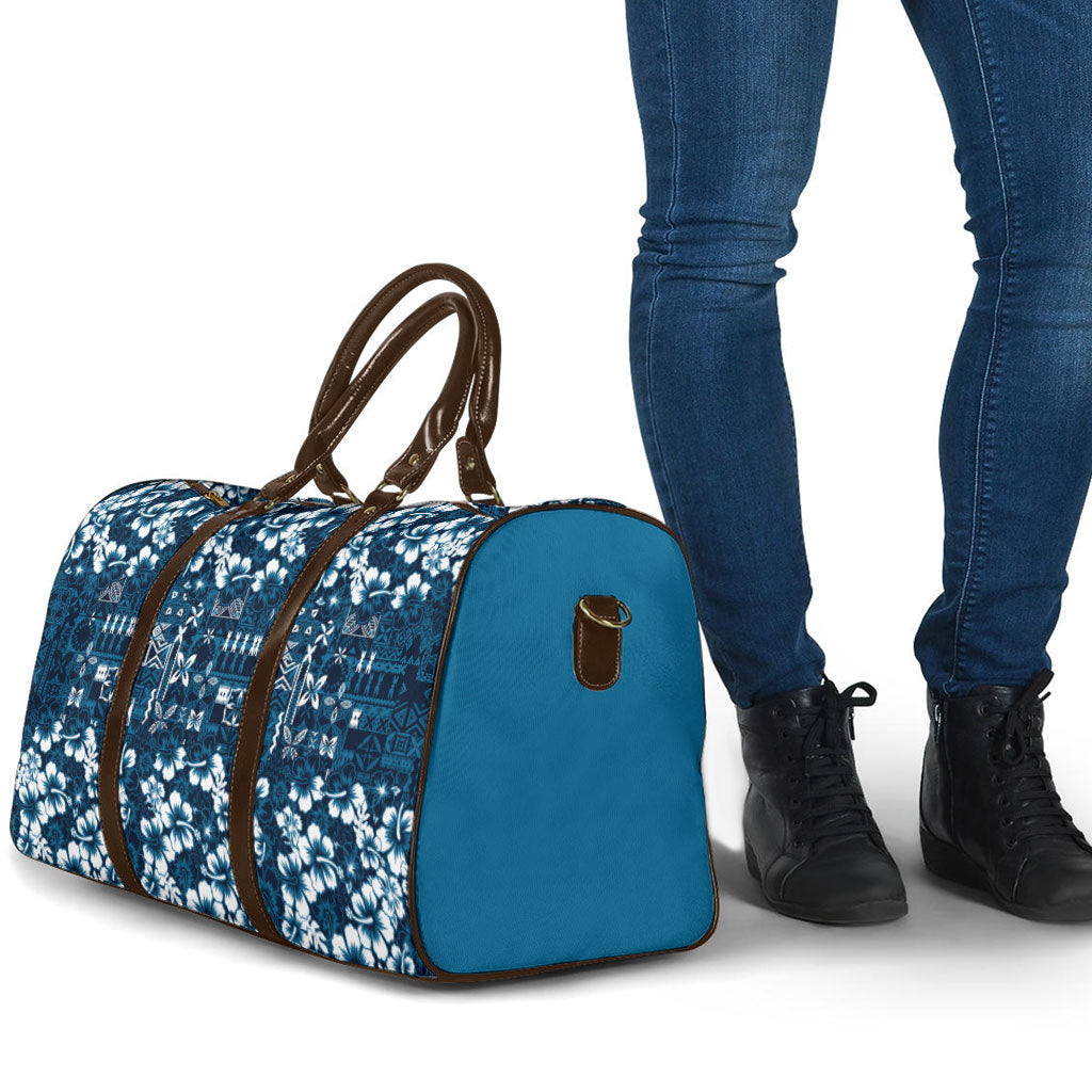 Blue Hawaiian Tapa Tribal Hibiscus Travel Bag