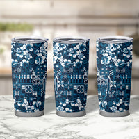 Blue Hawaiian Tapa Tribal Hibiscus Tumbler Cup