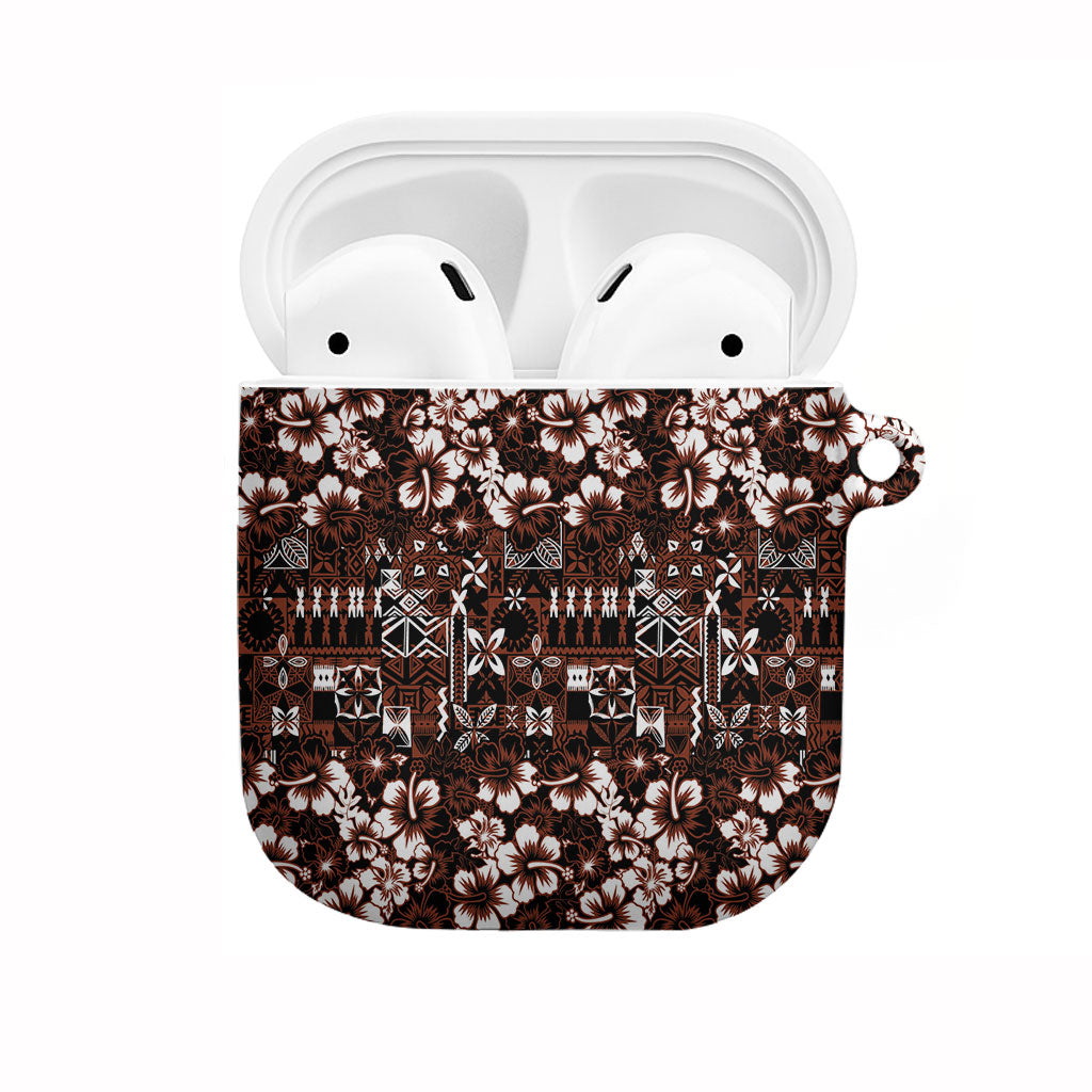 Burgundy Hawaiian Tapa Tribal Hibiscus AirPods Case