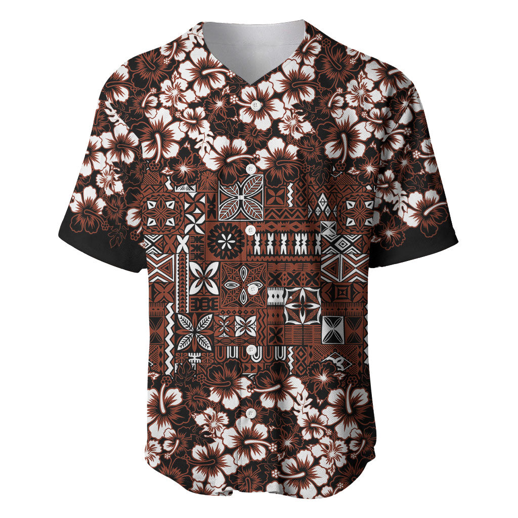 Burgundy Hawaiian Tapa Tribal Hibiscus Baseball Jersey