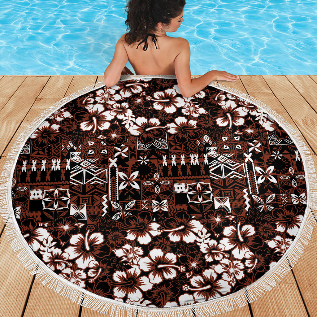 Burgundy Hawaiian Tapa Tribal Hibiscus Beach Blanket