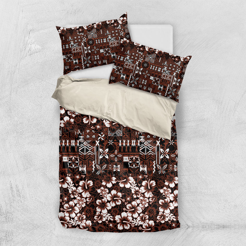 Burgundy Hawaiian Tapa Tribal Hibiscus Bedding Set