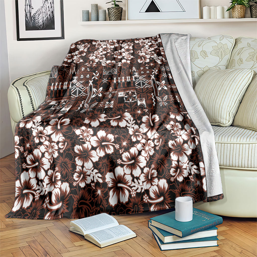 Burgundy Hawaiian Tapa Tribal Hibiscus Blanket