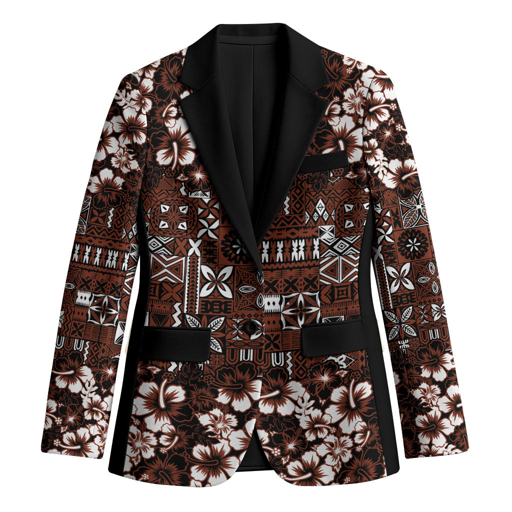 Burgundy Hawaiian Tapa Tribal Hibiscus Blazer