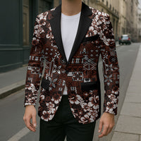 Burgundy Hawaiian Tapa Tribal Hibiscus Blazer