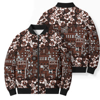 Burgundy Hawaiian Tapa Tribal Hibiscus Bomber Puffer Jacket