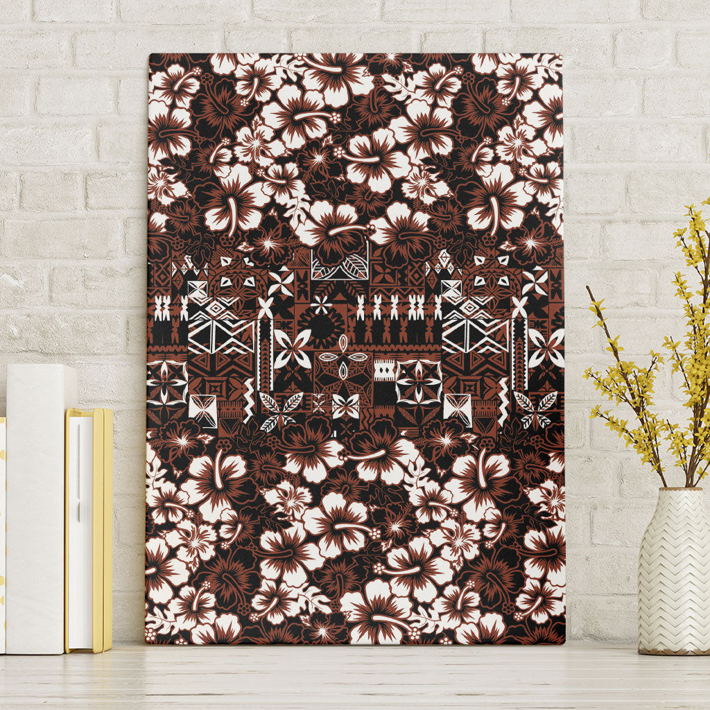 Burgundy Hawaiian Tapa Tribal Hibiscus Canvas Wall Art