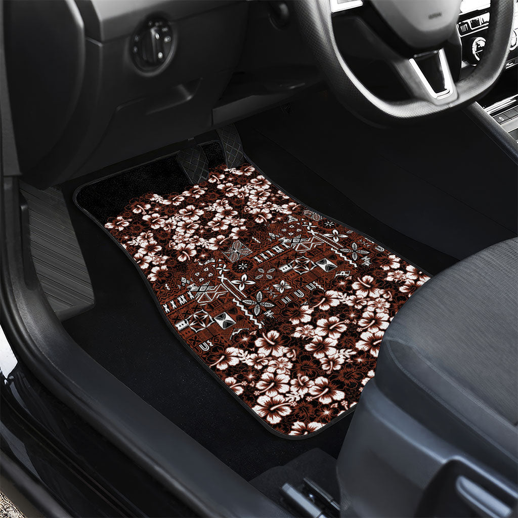 Burgundy Hawaiian Tapa Tribal Hibiscus Car Mats