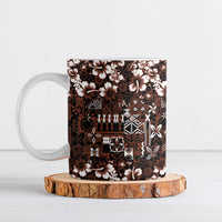 Burgundy Hawaiian Tapa Tribal Hibiscus Ceramic Mug