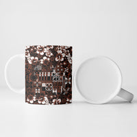 Burgundy Hawaiian Tapa Tribal Hibiscus Ceramic Mug
