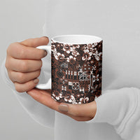 Burgundy Hawaiian Tapa Tribal Hibiscus Ceramic Mug