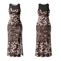 Burgundy Hawaiian Tapa Tribal Hibiscus Couples Matching Tank Maxi Dress and Long Sleeve Button Shirt