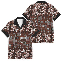 Burgundy Hawaiian Tapa Tribal Hibiscus Family Matching Puletasi and Hawaiian Shirt