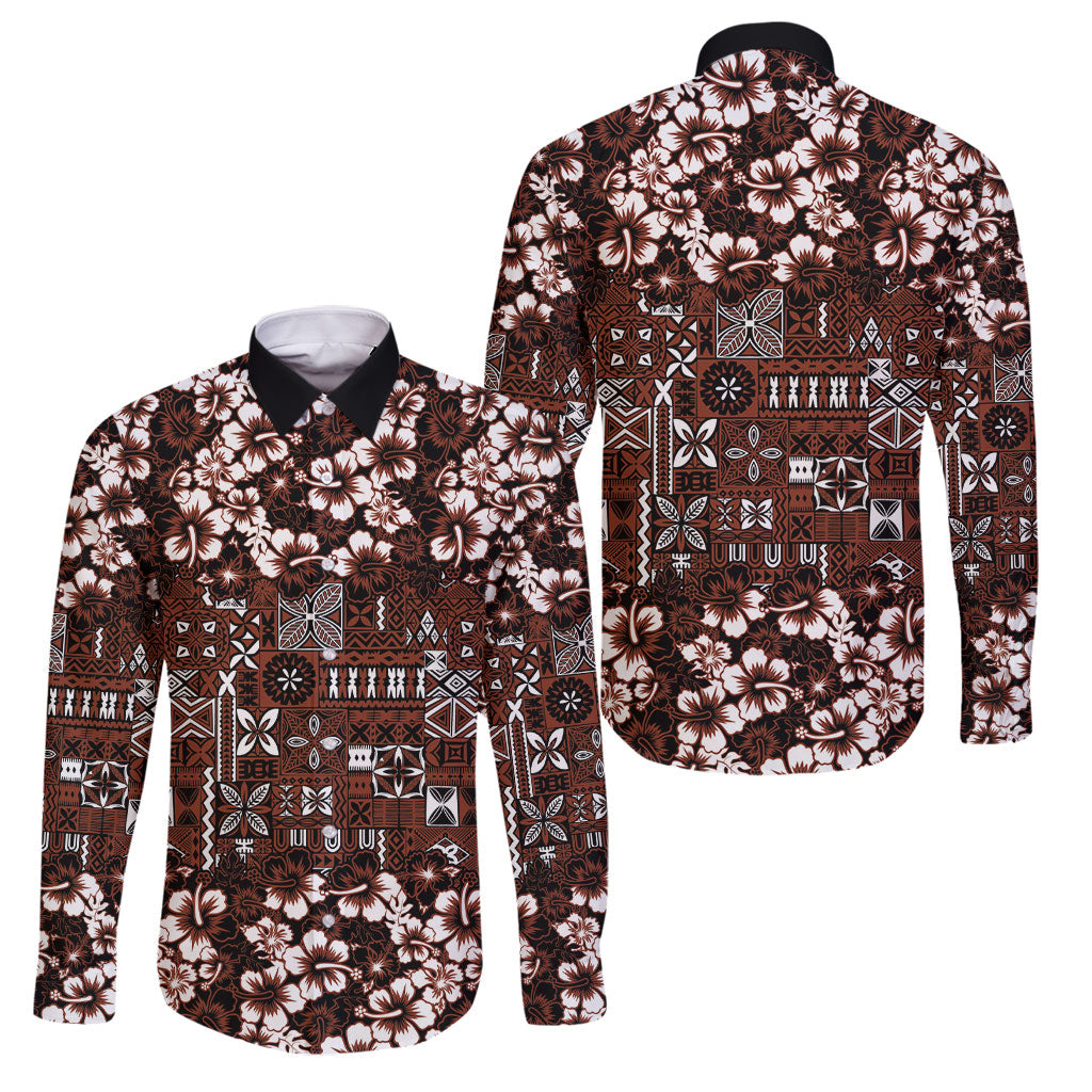 Burgundy Hawaiian Tapa Tribal Hibiscus Family Matching Puletasi and Hawaiian Shirt