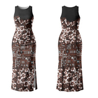 Burgundy Hawaiian Tapa Tribal Hibiscus Family Matching Tank Maxi Dress and Hawaiian Shirt