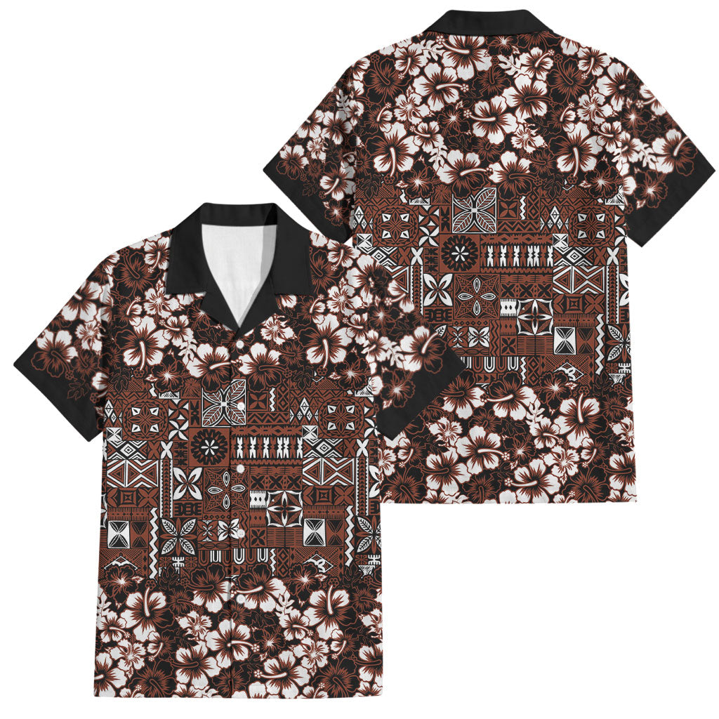 Burgundy Hawaiian Tapa Tribal Hibiscus Family Matching Tank Maxi Dress and Hawaiian Shirt