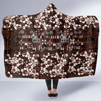 Burgundy Hawaiian Tapa Tribal Hibiscus Hooded Blanket