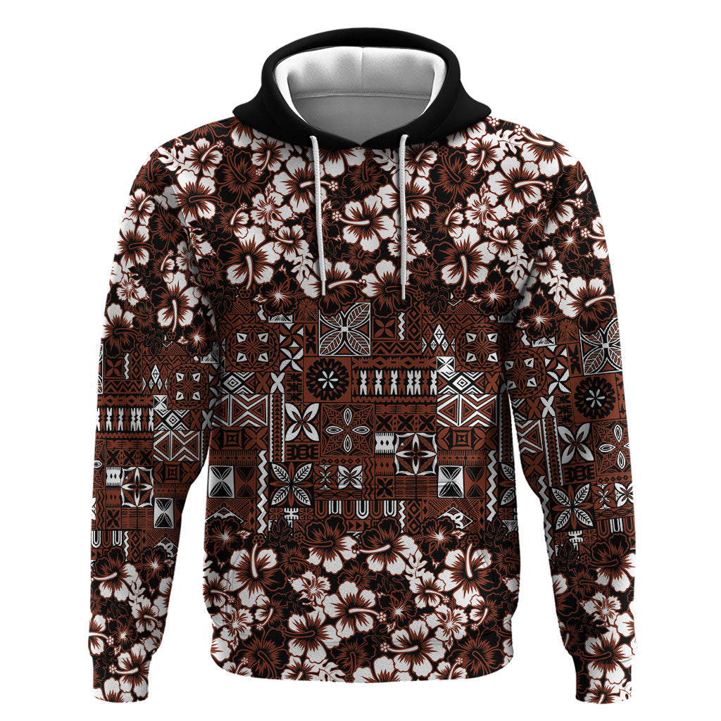 Burgundy Hawaiian Tapa Tribal Hibiscus Hoodie
