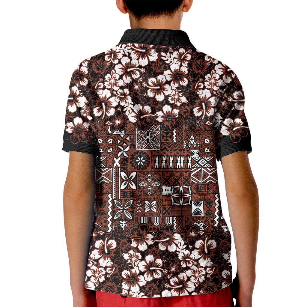 Burgundy Hawaiian Tapa Tribal Hibiscus Kid Polo Shirt