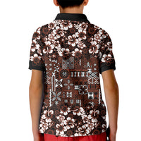 Burgundy Hawaiian Tapa Tribal Hibiscus Kid Polo Shirt
