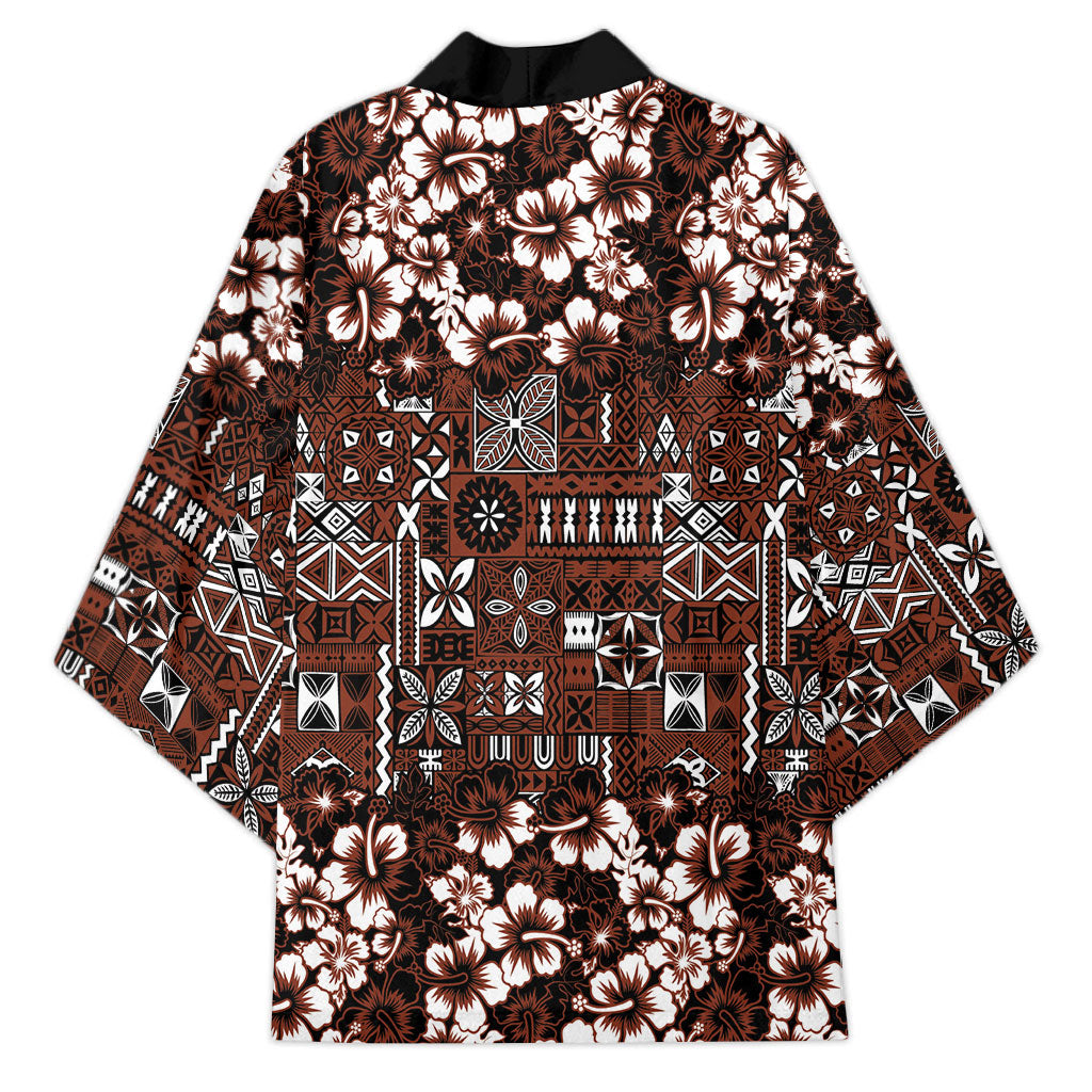 Burgundy Hawaiian Tapa Tribal Hibiscus Kimono