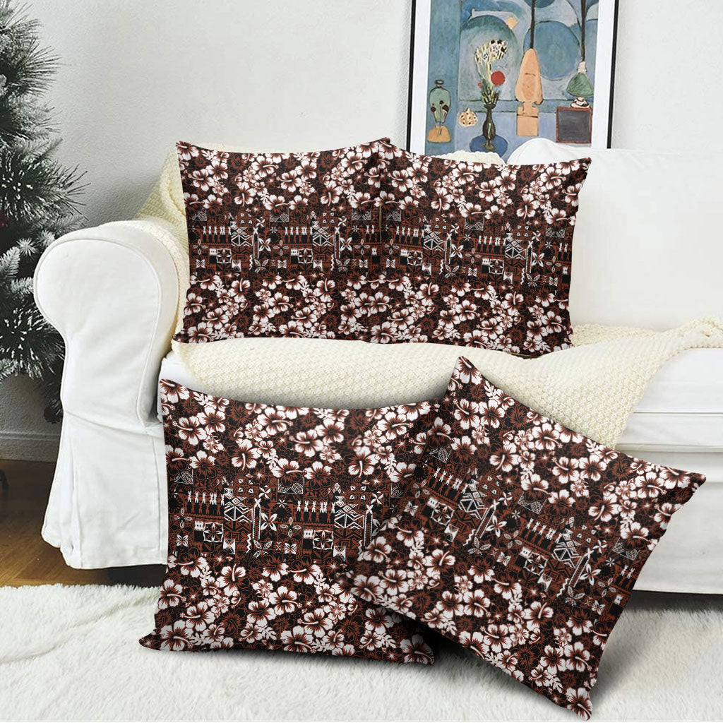 Burgundy Hawaiian Tapa Tribal Hibiscus Pillow Cover