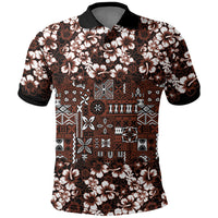 Burgundy Hawaiian Tapa Tribal Hibiscus Polo Shirt
