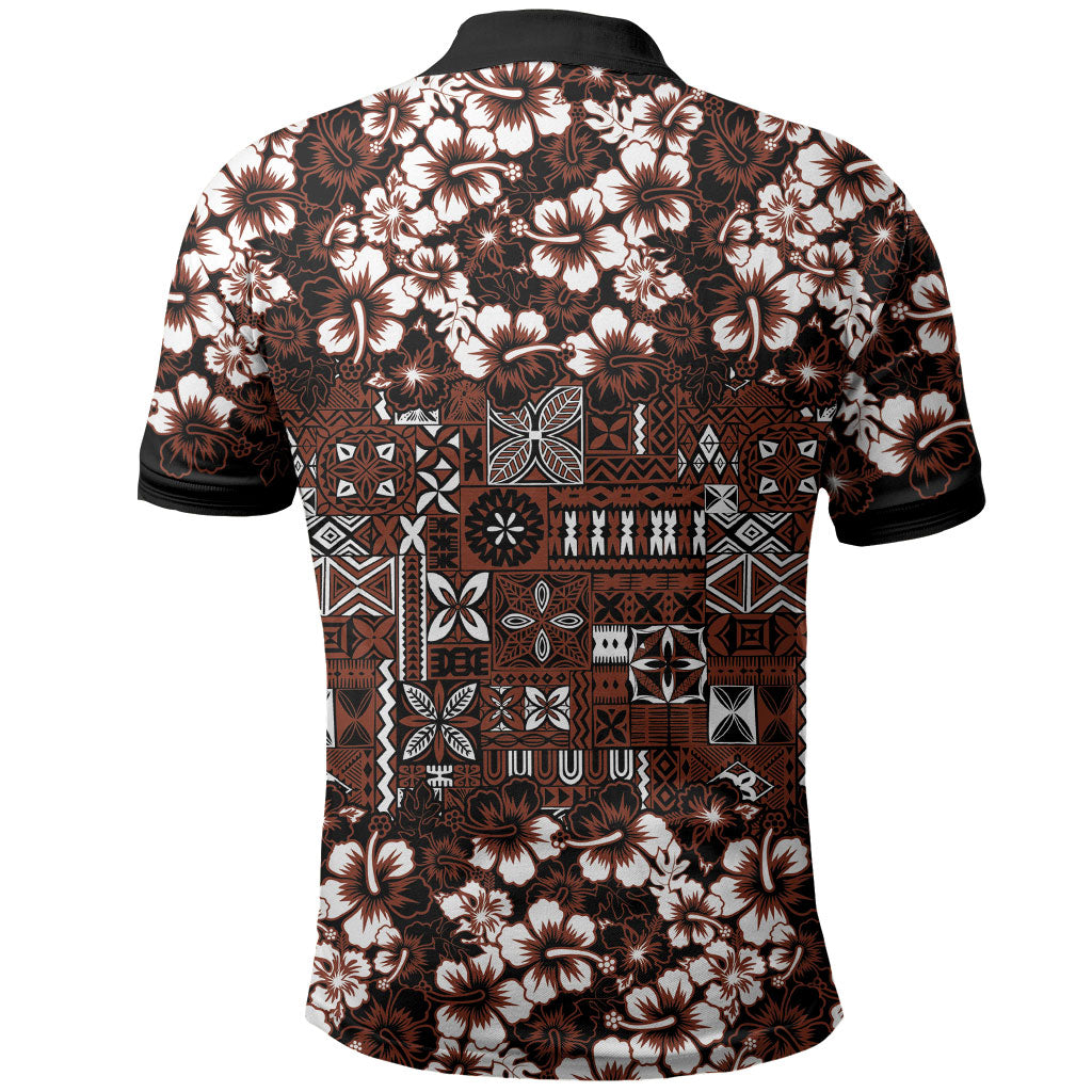 Burgundy Hawaiian Tapa Tribal Hibiscus Polo Shirt