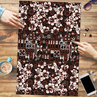 Burgundy Hawaiian Tapa Tribal Hibiscus Puzzle
