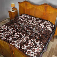 Burgundy Hawaiian Tapa Tribal Hibiscus Quilt