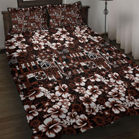 Burgundy Hawaiian Tapa Tribal Hibiscus Quilt Bed Set