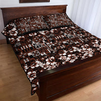 Burgundy Hawaiian Tapa Tribal Hibiscus Quilt Bed Set