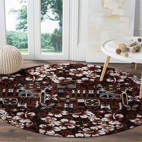 Burgundy Hawaiian Tapa Tribal Hibiscus Round Carpet