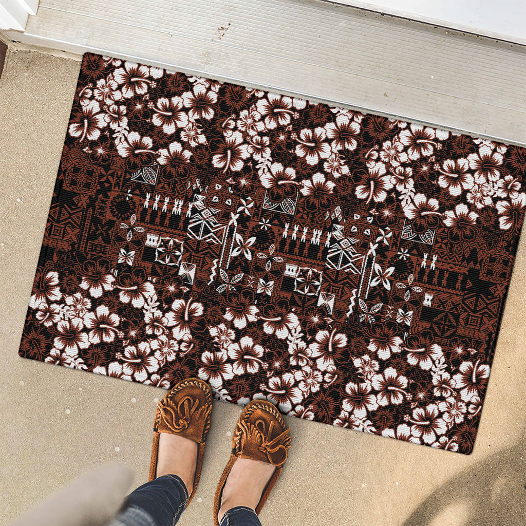 Burgundy Hawaiian Tapa Tribal Hibiscus Rubber Doormat