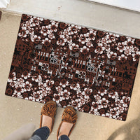 Burgundy Hawaiian Tapa Tribal Hibiscus Rubber Doormat