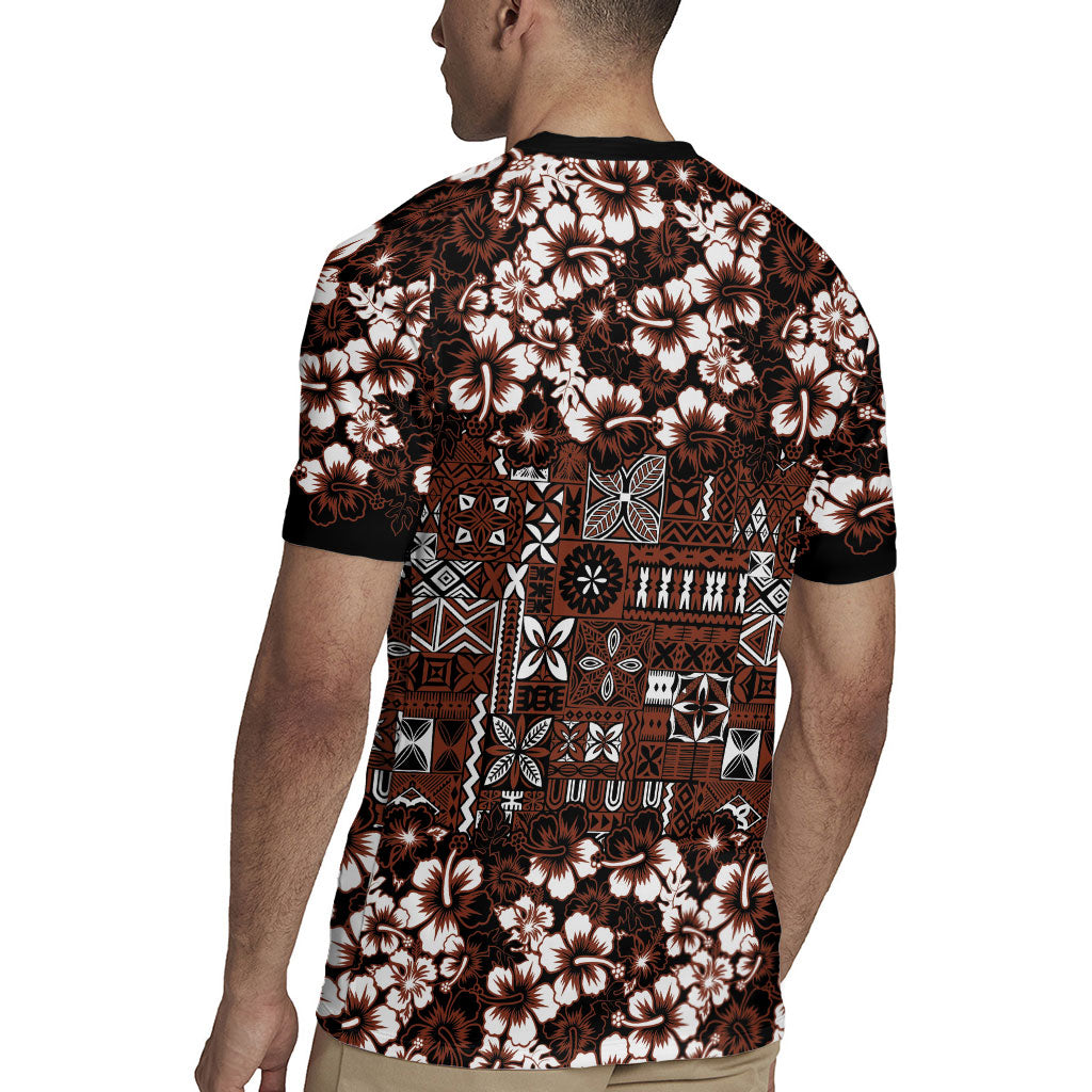 Burgundy Hawaiian Tapa Tribal Hibiscus Rugby Jersey