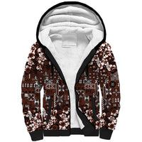 Burgundy Hawaiian Tapa Tribal Hibiscus Sherpa Hoodie