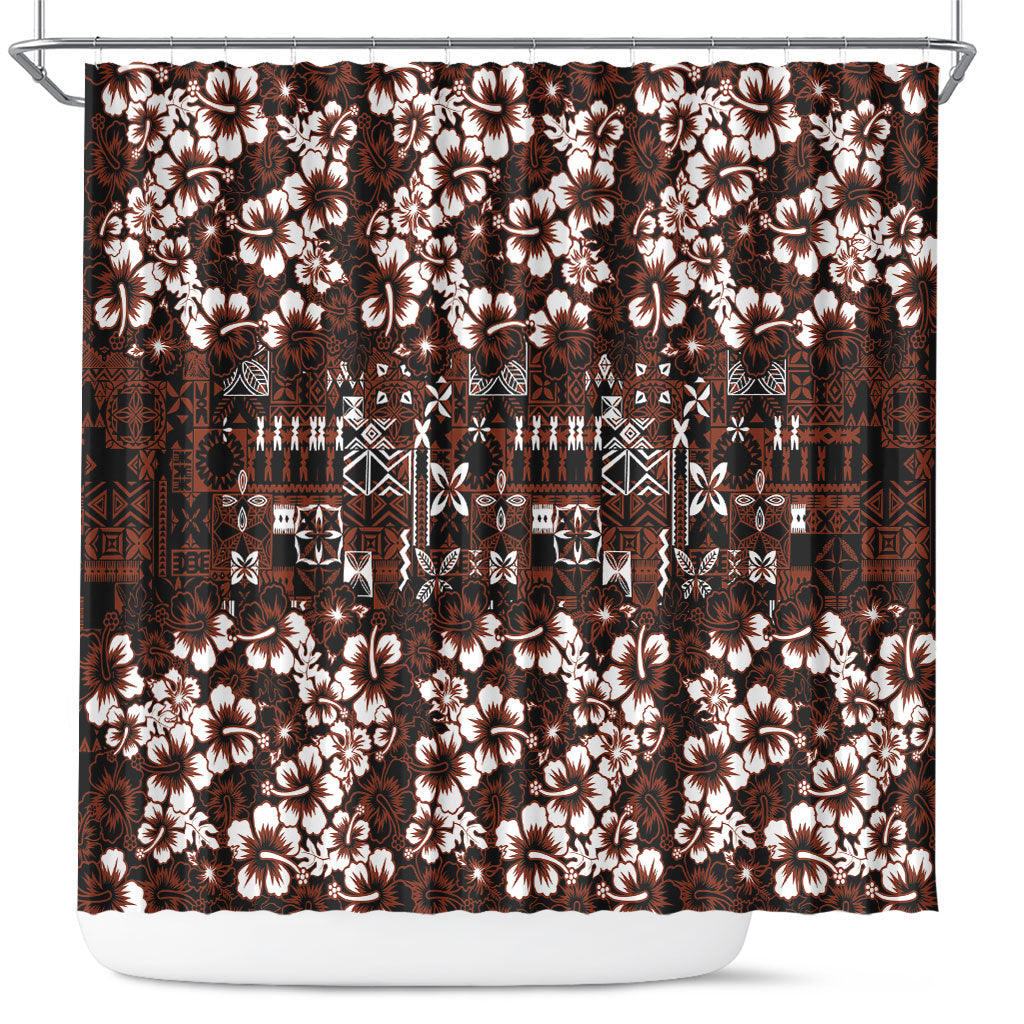 Burgundy Hawaiian Tapa Tribal Hibiscus Shower Curtain
