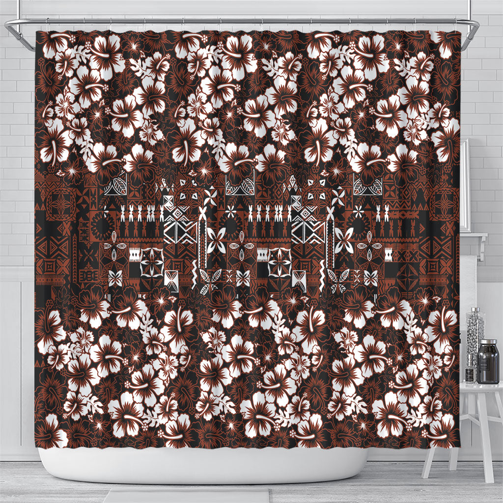 Burgundy Hawaiian Tapa Tribal Hibiscus Shower Curtain