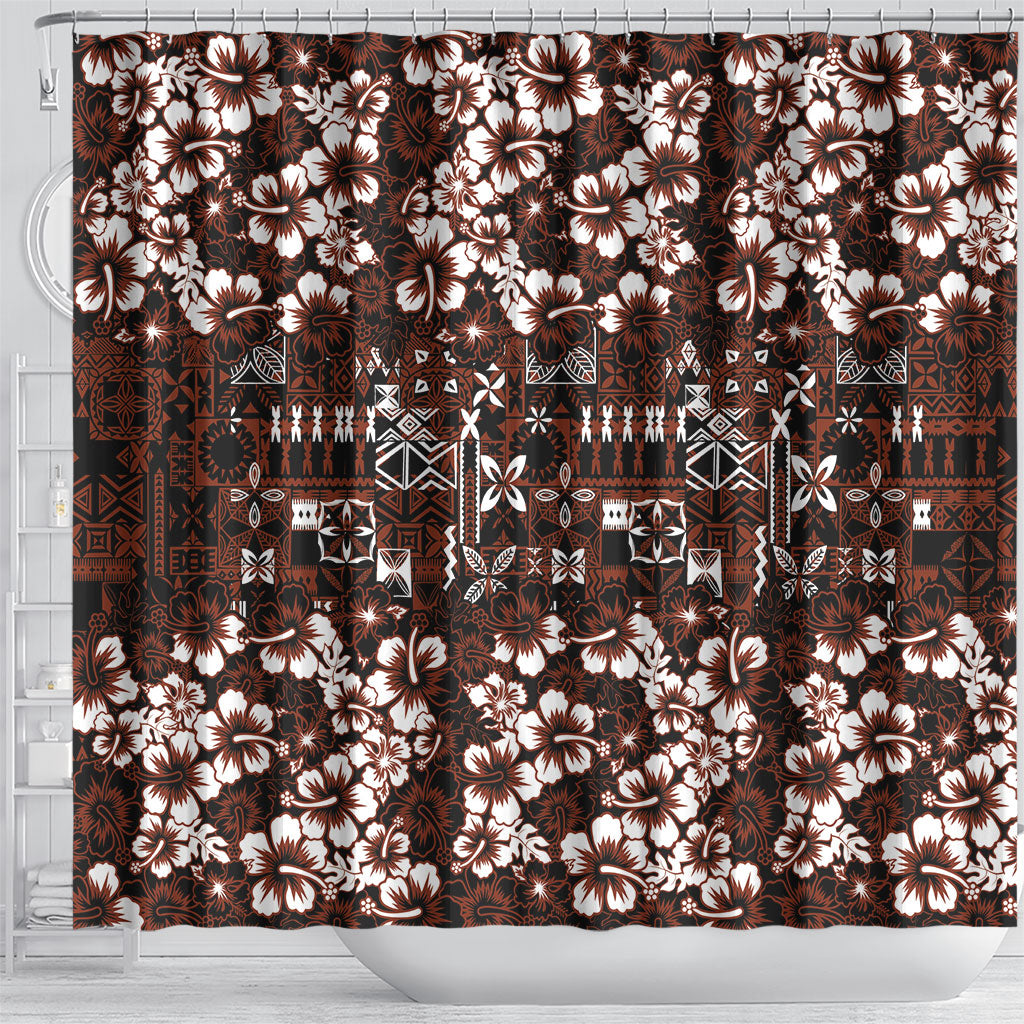 Burgundy Hawaiian Tapa Tribal Hibiscus Shower Curtain