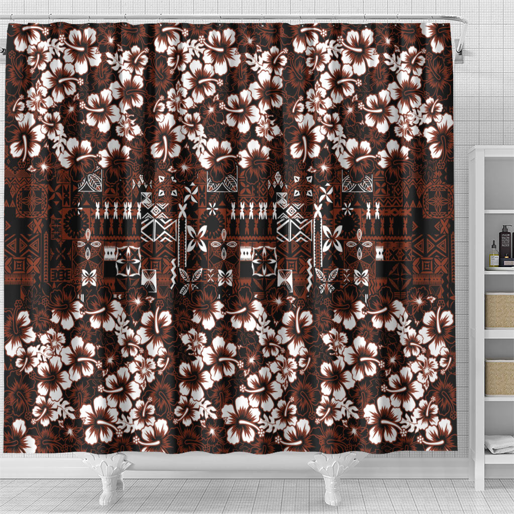 Burgundy Hawaiian Tapa Tribal Hibiscus Shower Curtain