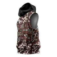 Burgundy Hawaiian Tapa Tribal Hibiscus Sleeveless Hoodie
