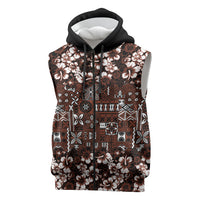 Burgundy Hawaiian Tapa Tribal Hibiscus Sleeveless Zip Hoodie