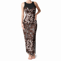 Burgundy Hawaiian Tapa Tribal Hibiscus Tank Maxi Dress