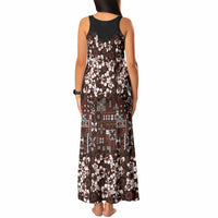 Burgundy Hawaiian Tapa Tribal Hibiscus Tank Maxi Dress