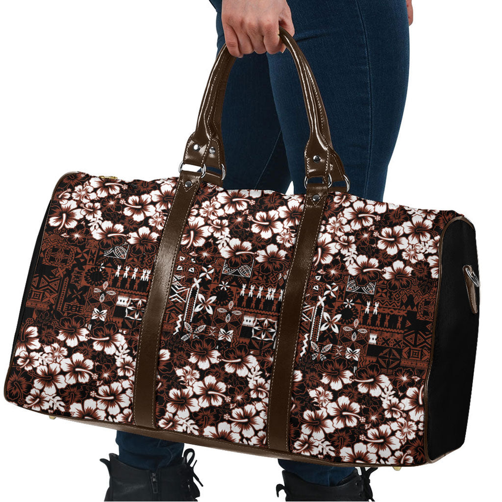 Burgundy Hawaiian Tapa Tribal Hibiscus Travel Bag