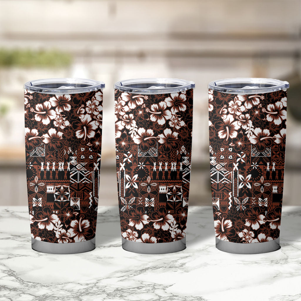 Burgundy Hawaiian Tapa Tribal Hibiscus Tumbler Cup