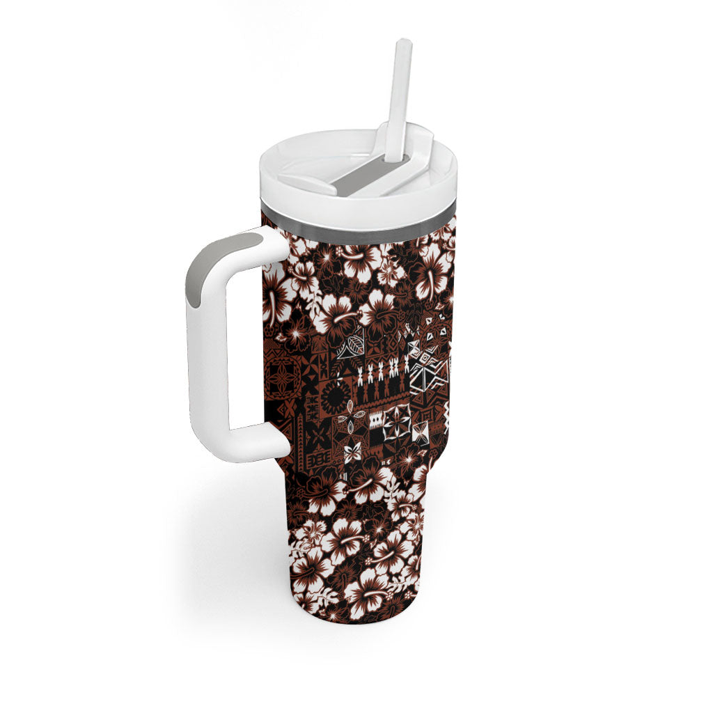 Burgundy Hawaiian Tapa Tribal Hibiscus Tumbler With Handle