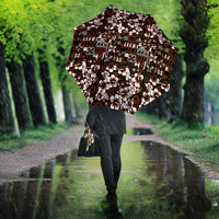 Burgundy Hawaiian Tapa Tribal Hibiscus Umbrella